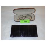 VINTAGE WIRE RIM EYEGLASSES, EEL SKIN WALLET