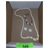 VTG CARVED CELLULOID? NECKLACE, BRACELET, EARRINGS