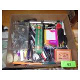 PENS, PENCILS, TACKS, ROLLER SKATE KEYS, ETC