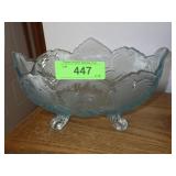 VTG JEANETTE GLASS FOOTED FRUIT BOWL LIGHT BLUE