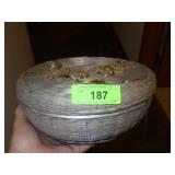 VINTAGE JAPANESE WICKER SEWING BASKET W/ SEWING>>>