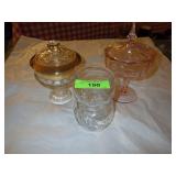 VINTAGE COVERED CANDY DISHES, SNOWMAN JAR