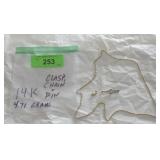 14K GOLD CHAIN, CLASP & PIN  4.71 GRAMS