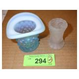 VINTAGE FENTON? BLUE OPALESCENT HOBNAIL GLASS HAT>