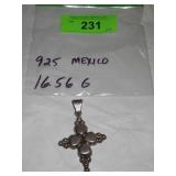 VINTAGE STERLING CROSS PENDANT MARKED 925 MEXICO>>