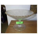 VINTAGE PEDESTAL COMPOTE GOLD TRIM, BASKET DESIGN>