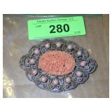 VINTAGE CORAL BROOCH / PIN 3 1/4 x 2 1/2