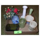 VINTAGE INDIANA GLASS CRADLE, B.O. LIGHTS, VASES,>