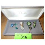 VTG BROOCH / PIN, PIN & EARRING SET, BLUE TOPAZ >>