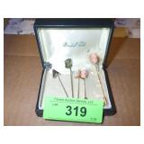 VTG & NEWER STICK PINS IN VTG MARSHALL FIELDS BOX