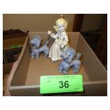 VINTAGE PORCELAIN GIRL WALKING SPAGHETTI POODLES>>
