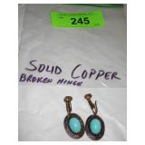 SOLID COPPER EARRINGS W/ TURQUOIS STONES (ONE>>>