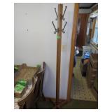 VINTAGE OAK HALL TREE W/ DECO HOOKS