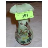 VINTAGE BLOWN GLASS HAND PAINTED VASE 8 1/4"