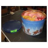 TIN OF VINTAGE BRUSH & FOAM HAIR CURLERS, PINS,>>>