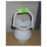 VINTAGE DIAMOND POINT MILK GLASS BASKET M.I. ITALY