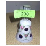 VINTAGE CZECH BOHEMIA GLASS WHITE CUT TO BLUE BELL