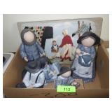 CERAMIC AMISH FIGURINES, WOODEN H.P. AMISH PLAQUE