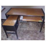 2 PC METAL & WOOD DESK W/ SLIDE OUT SIDE TABLE>>>
