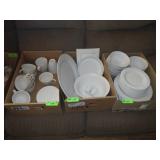 3 BL- ASST. WHITE EMBOSSED DISHES- PLATES, CUPS>>>