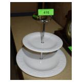 WHITE CERAMIC 2 TIER TIDBIT TRAY