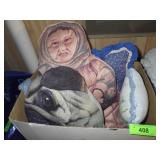 VINTAGE POLISH SISTERS PILLOW, PUG FACE PILLOW, >>