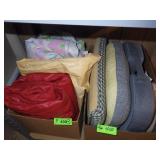 PLASTIC TABLECLOTHS, ASST. CHAIR PADS, NECK PILLOW