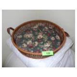 LINED BASKET W/ HANDLES  17 1/2 x 17 1/2 x 3 1/2
