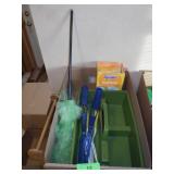 VINTAGE CARRY ALL TRAY, DUSTERS & STICKS