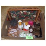 BASKET, TEALIHTS, CANDLES, CANDLE HOLDERS