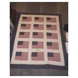 AMERICAN FLAG QUILTED THROW WALL HANGING 51 x 61