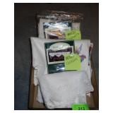 3 HERITAGE LACE MANTLE SCARVES (2 NEED CLEANED)