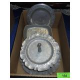 VINTAGE ALUMINUM TIDBIT TRAY, PEWTER TRAY