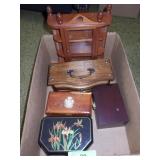 WHAT NOT SHELF, ASST. JEWELRY BOXES. COASTER SET >