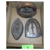 VINTAGE ENTERPRISE CAST IRON IRONS & TRIVET