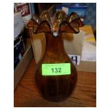 AMBER RUFFLED EDGE VASE 9"