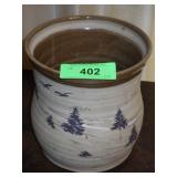 HAND THROWN POTTERY UTENSIL HOLDER / PLANTER 7 1/4