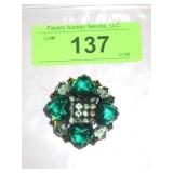 VINTAGE GREEN RHINESTONE BROOCH / PIN
