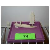 VINTAGE CHINESE CARVED JUNK BOAT W/REPAIRS