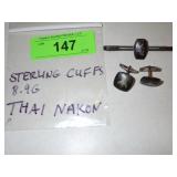 VINTAGE THAI NAKON STERLING CUFF LINKS (8.9G) TIE>