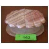 VINTAGE GLASS & MARBLE CLAM SHELL TRINKET BOX