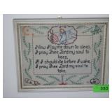 VINTAGE FRAMED NEEDLEPOINT PRAYER  11 x 9