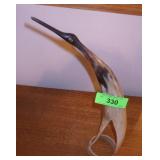 CARVED HORN BIRD 15" TALL
