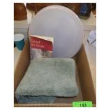 TUPPERWARE RELISH CONTAINER, BATH MAT, BOOK