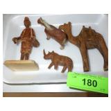 VINTAGE CARVED WOOD ANIMALS & FIGURINE