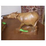 VINTAGE CARVED WOOD WATER BUFFALO ASHTRAY