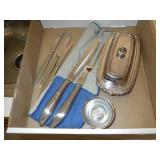 STAINLESS CARVING SET, COVERED BUTTER DISH W/ITH>>