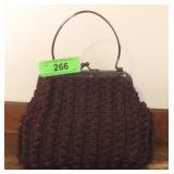 VINTAGE CROCHETED PURSE W/ LEATHER INTERIOR