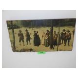 VINTAGE PILGRIM PRINT ON WOOD  20 x 10 1/2