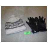 ALPACA KNITTED HAT / CAP, APT 9 LEATHER GLOVES (L)
